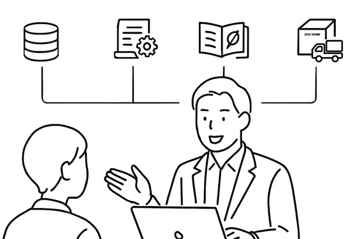 システム・データベース活用についてご提案しているイラスト