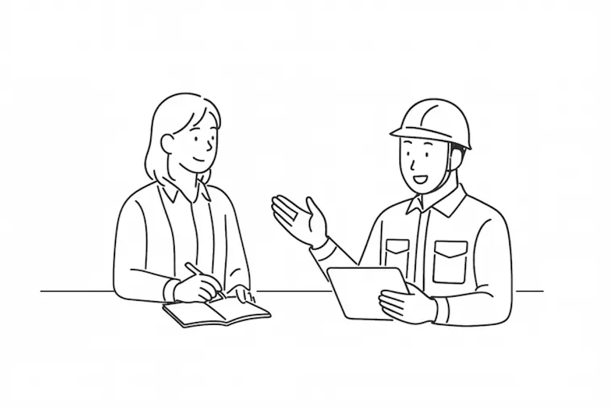 配信システムに関して施工業者と打ち合わせを行っているイメージイラスト