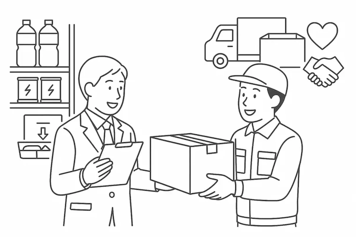 廃棄される備蓄食料を再利用している様子を示したイメージイラスト