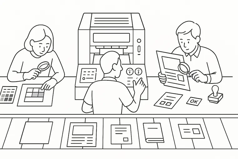 謎解き印刷物の品質管理を行っているイラスト