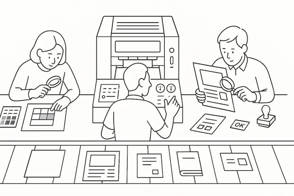 謎解き印刷物の品質管理を行っているイラスト