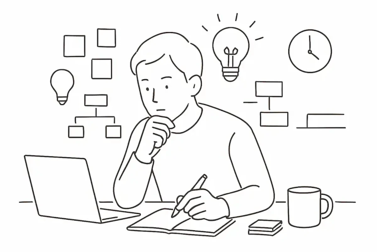 謎解き企画を考えているイラスト