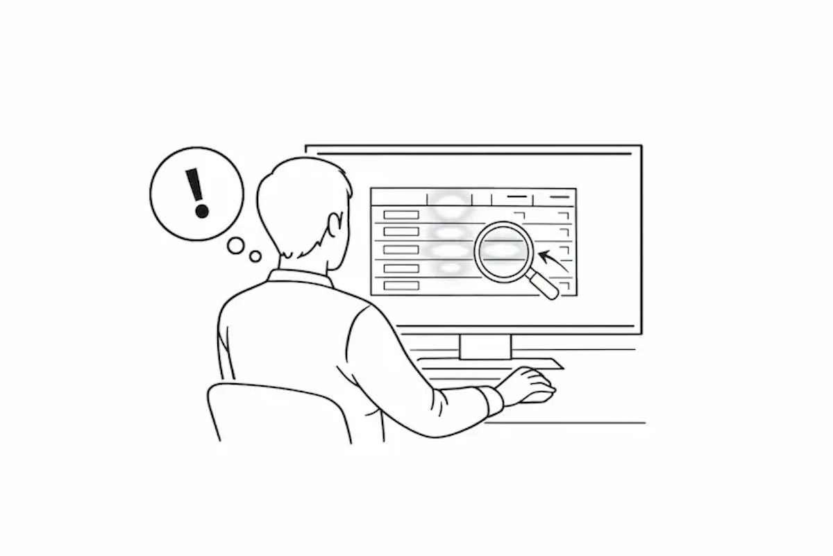 デスクトップモニターでアクセスログから注目商品や閲覧ページをチェックしているイラスト