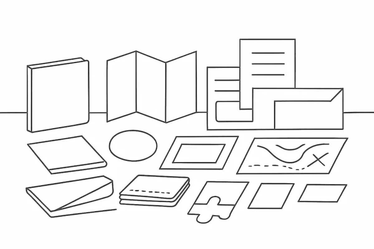 特殊加工印刷物が並んだイラスト