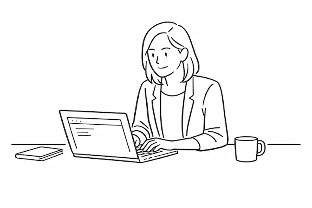 女性がパソコンに向かって入力しているイラスト