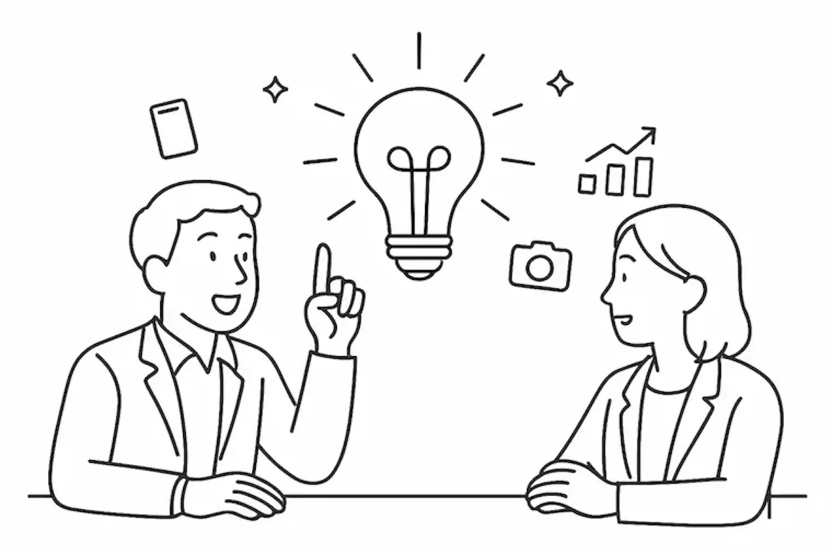 お客さまに動画活用のご提案を行っているイラスト