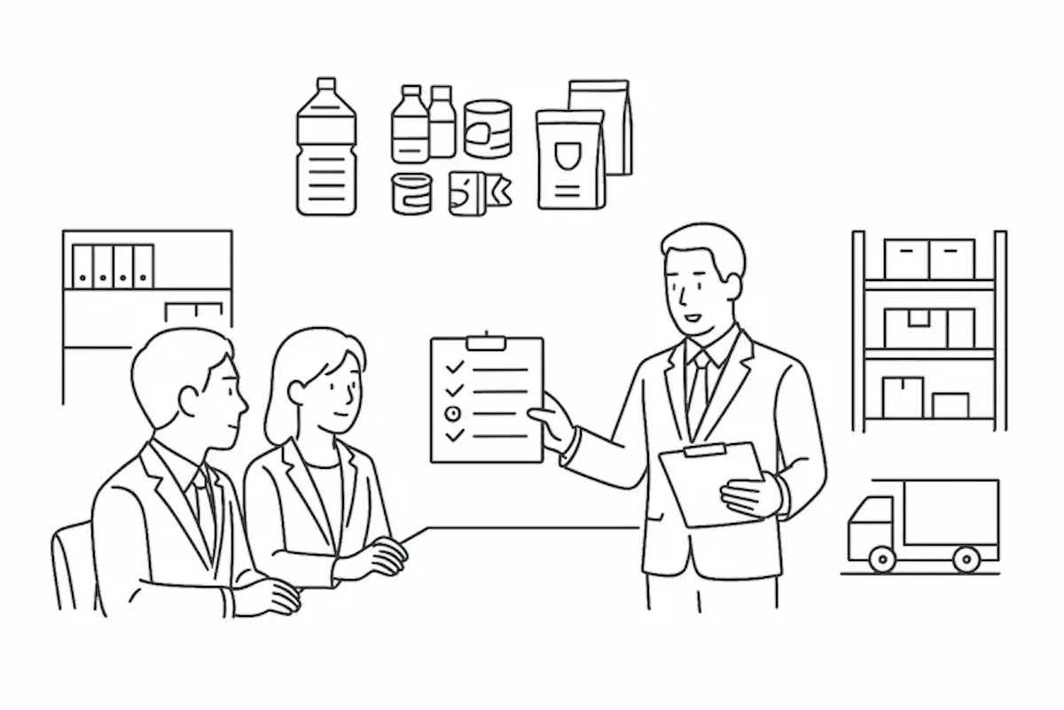 お客さまに最適な備蓄品内容をご提案しているイメージイラスト