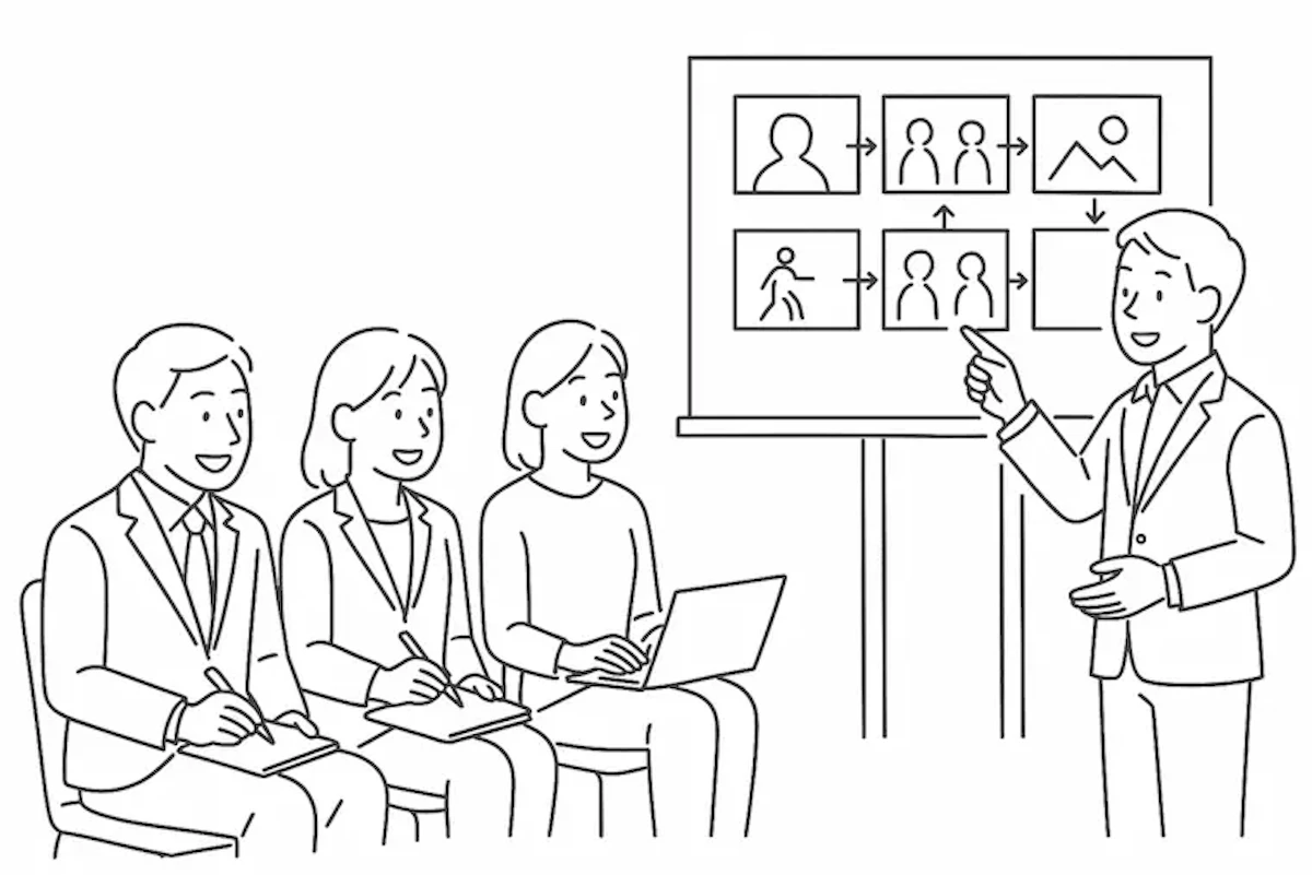 お客さまにライブ配信の企画をご提案している様子を示したイラスト