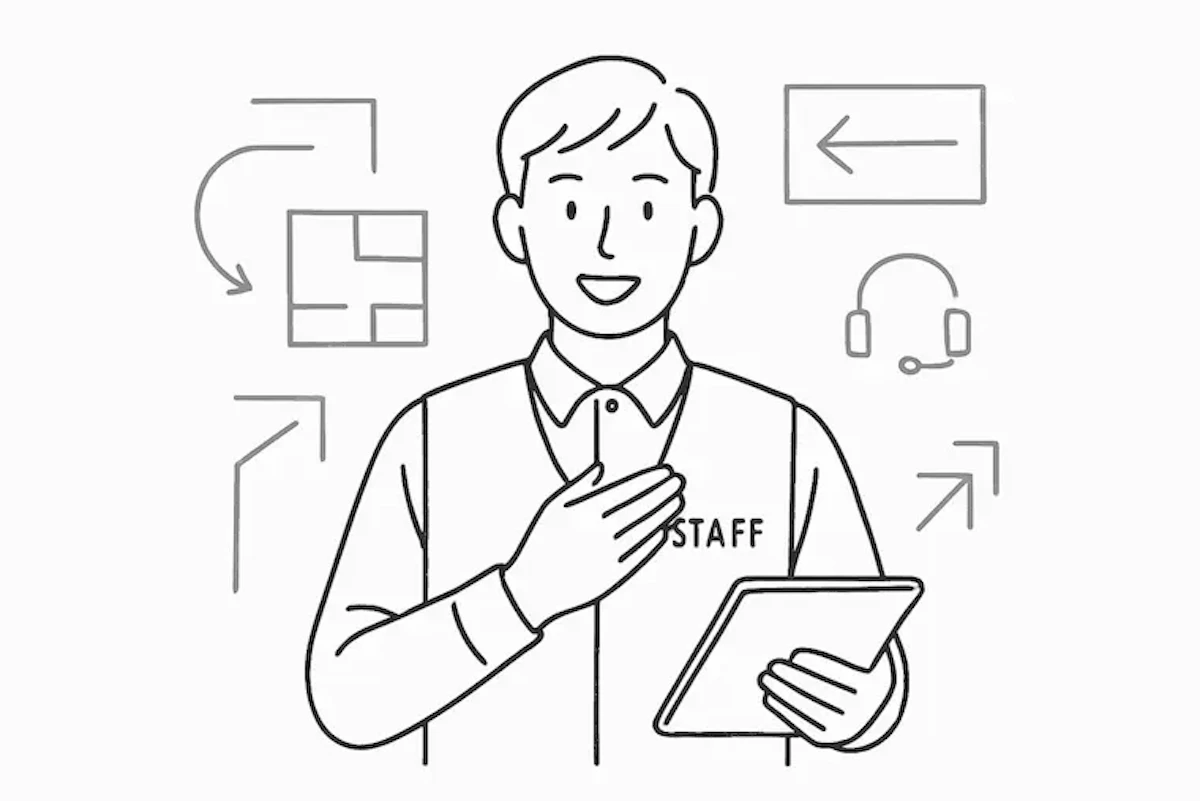 スタッフが胸に手をあてて、サポート力を示しているイラスト