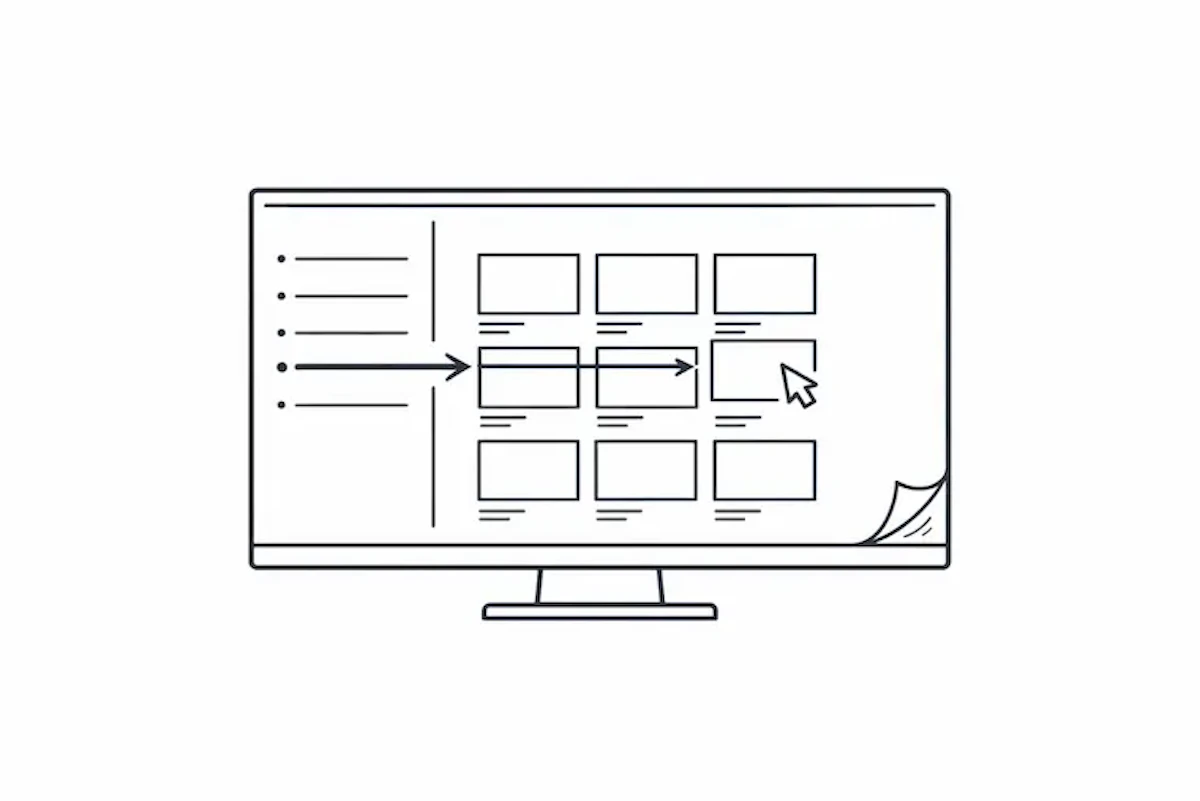 デジタル目次やリンク機能を利用し、目的ページへ素早く到達できる様子を示したイラスト