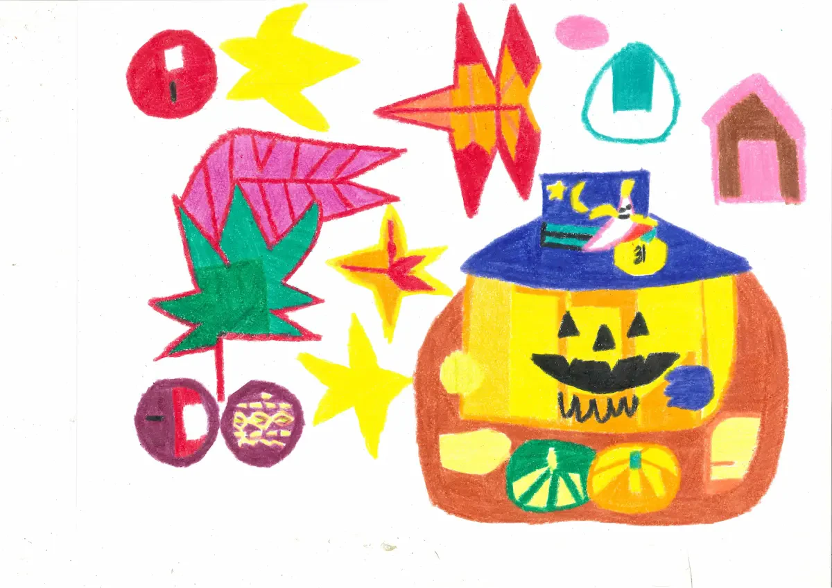 アール・ブリュット作家、佐々木紫乃さんの作品例画像。ハロウィンをイメージしたイラスト