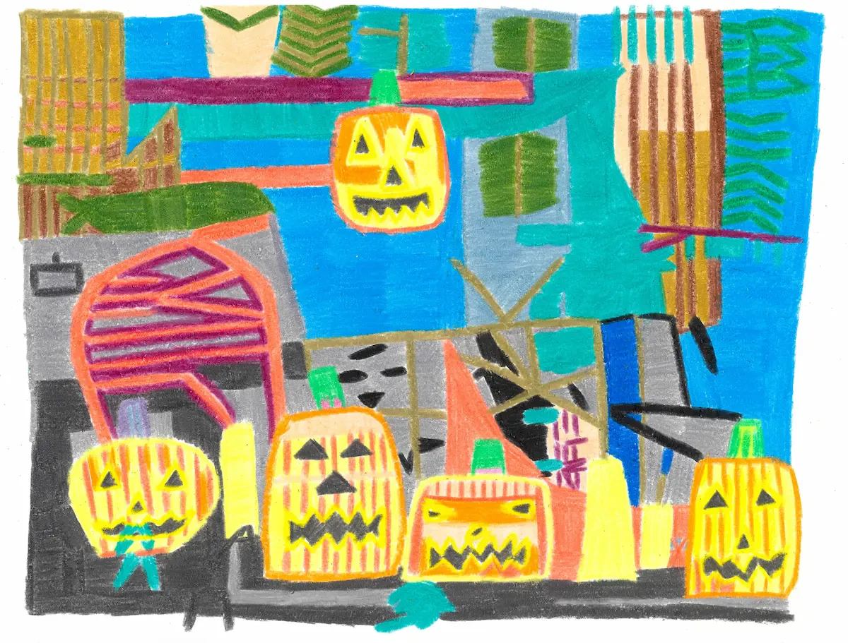 アール・ブリュット作家、佐々木紫乃さんの作品例画像。ハロウィンをイメージしたイラスト